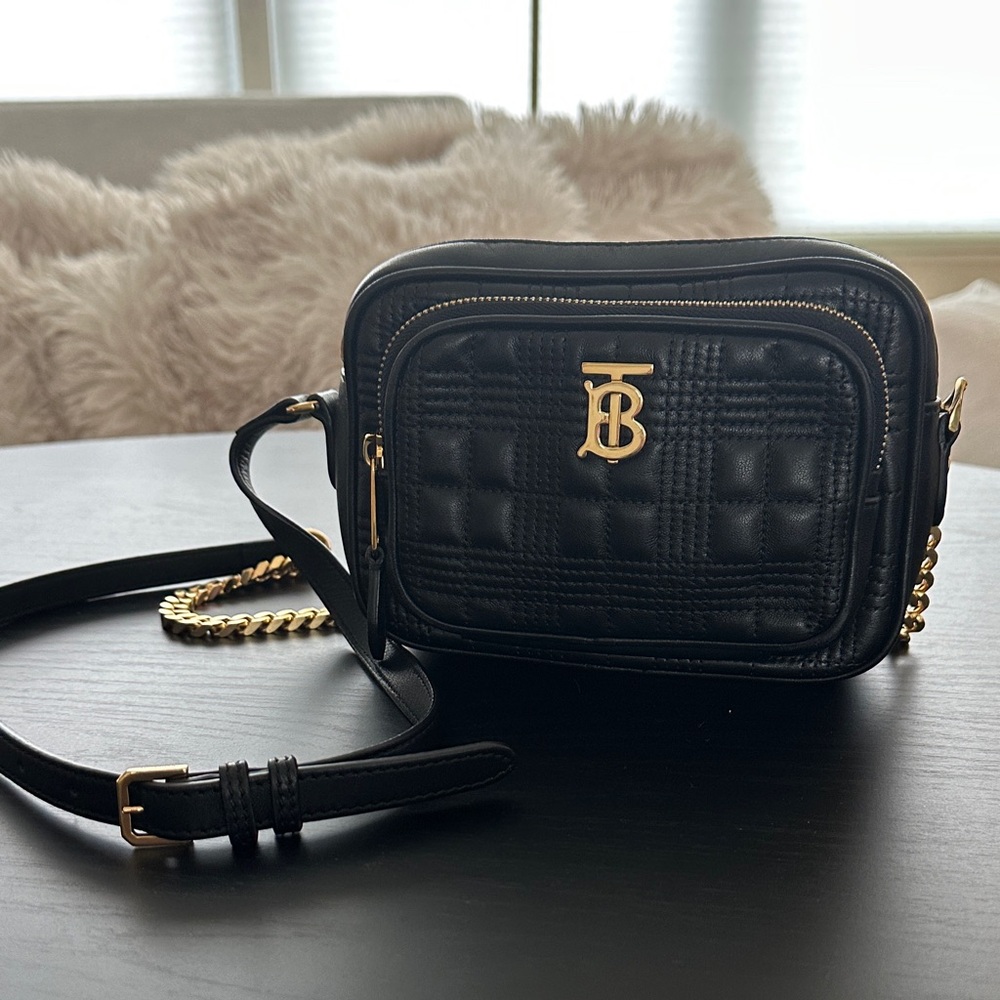 Burberry Black Quilted Crossbody Bag with Gold Accents